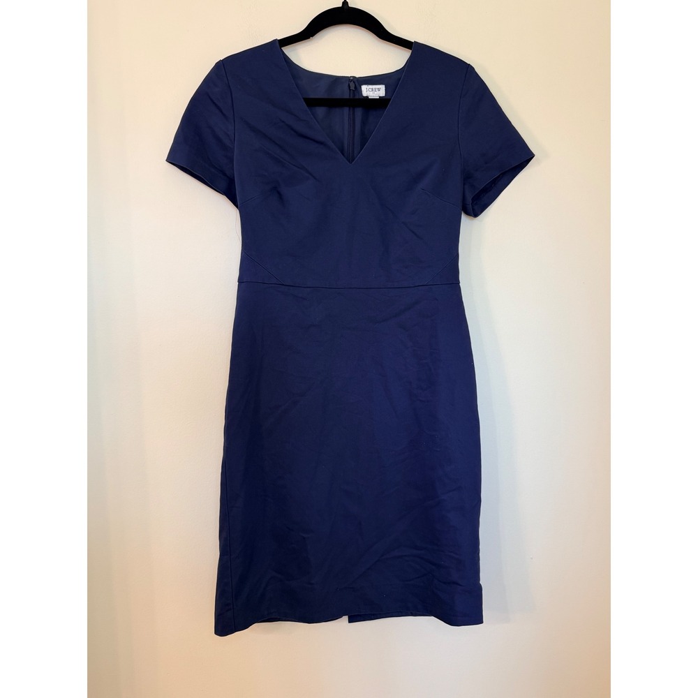 J.Crew Navy Blue V-Neck Sheath Dress Short Sleeve Stretch Cotton Size 6